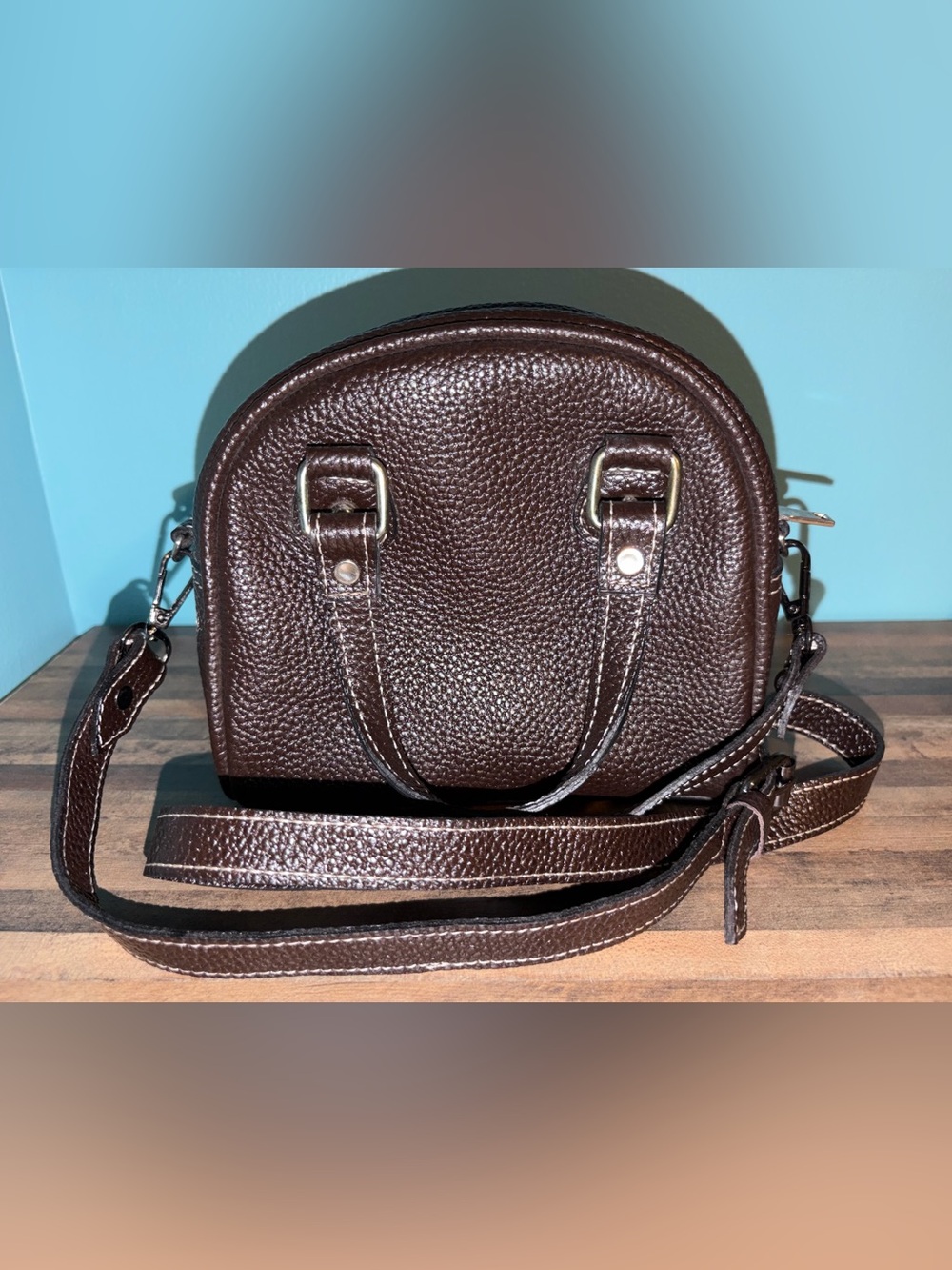 Classic Brown Pebbled Leather Dome Crossbody Bag